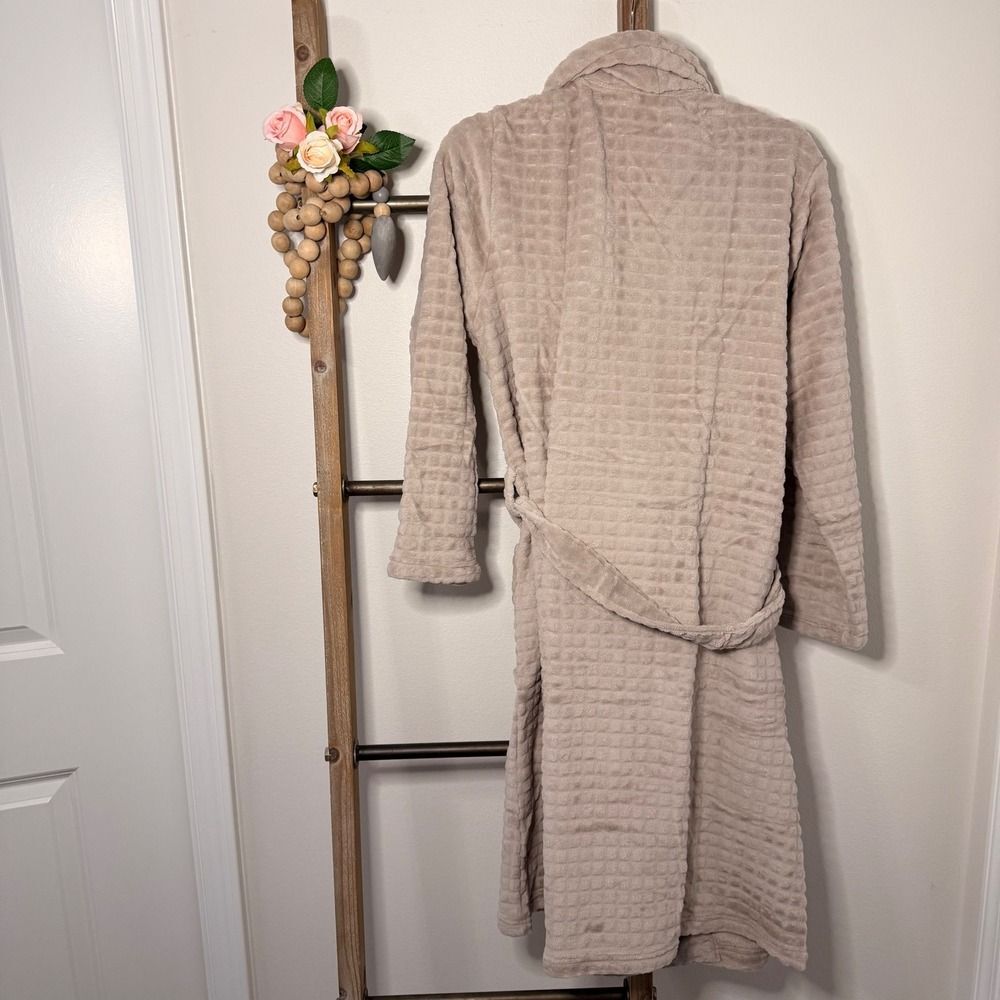Ulta Lounge Plush Waffle Knit Robe Bathrobe Beige Cozy Loungewear Large XL - Picture 7 of 10